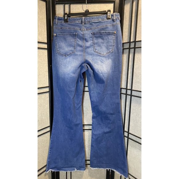 Est 1946 Denim Hi Rise Flared Leg Size 14 Jeans Raw Edge Stretch - Picture 3 of 16